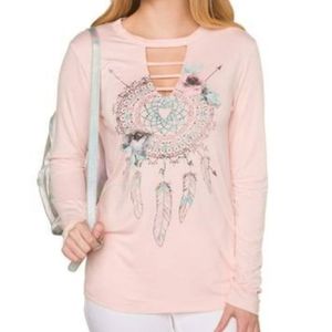 Wound Up Pink Dream Catcher Long Sleeve Top Sz XS